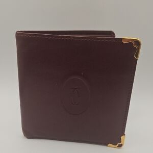 Cartier Brown Leather Card Holder with Gold Corners